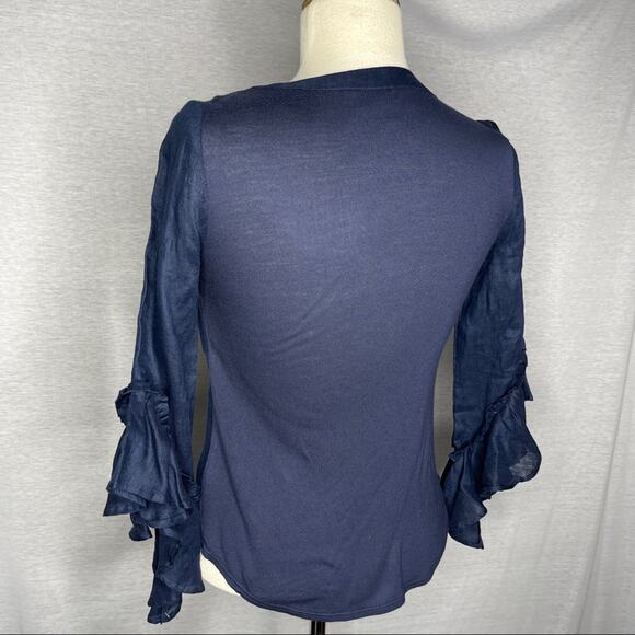 K). INC Ruffles Half arm length Sleeve V-neck Blouse Blue Petite NWT - Picture 12 of 12